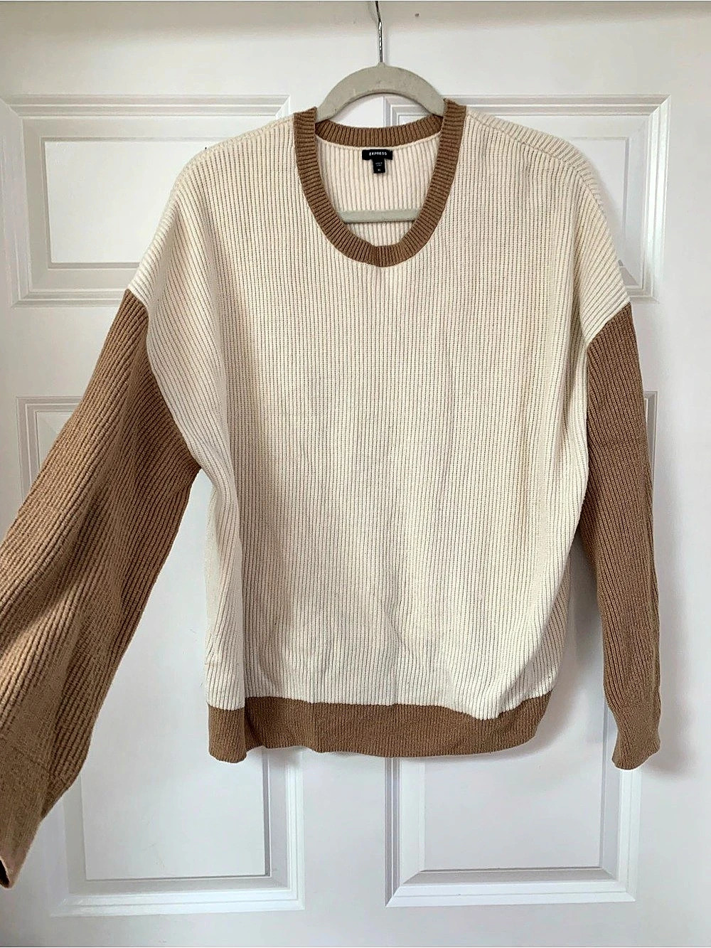Express Color Block Ribbed Crew Neck Sweater XL